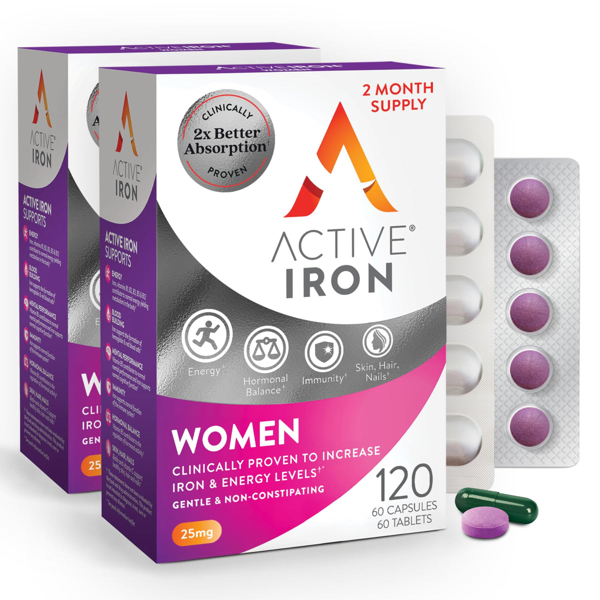 ACTIVEIRON Complément Alimentaire Fer 25mg et Multivitamines pour Femmes - vue de face