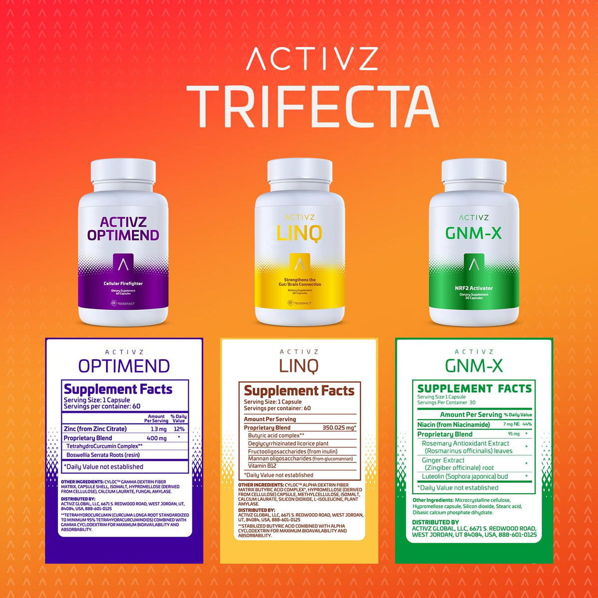 ACTIVZ GNM-X, pilulier avec étiquettes et informations nutritionnelles