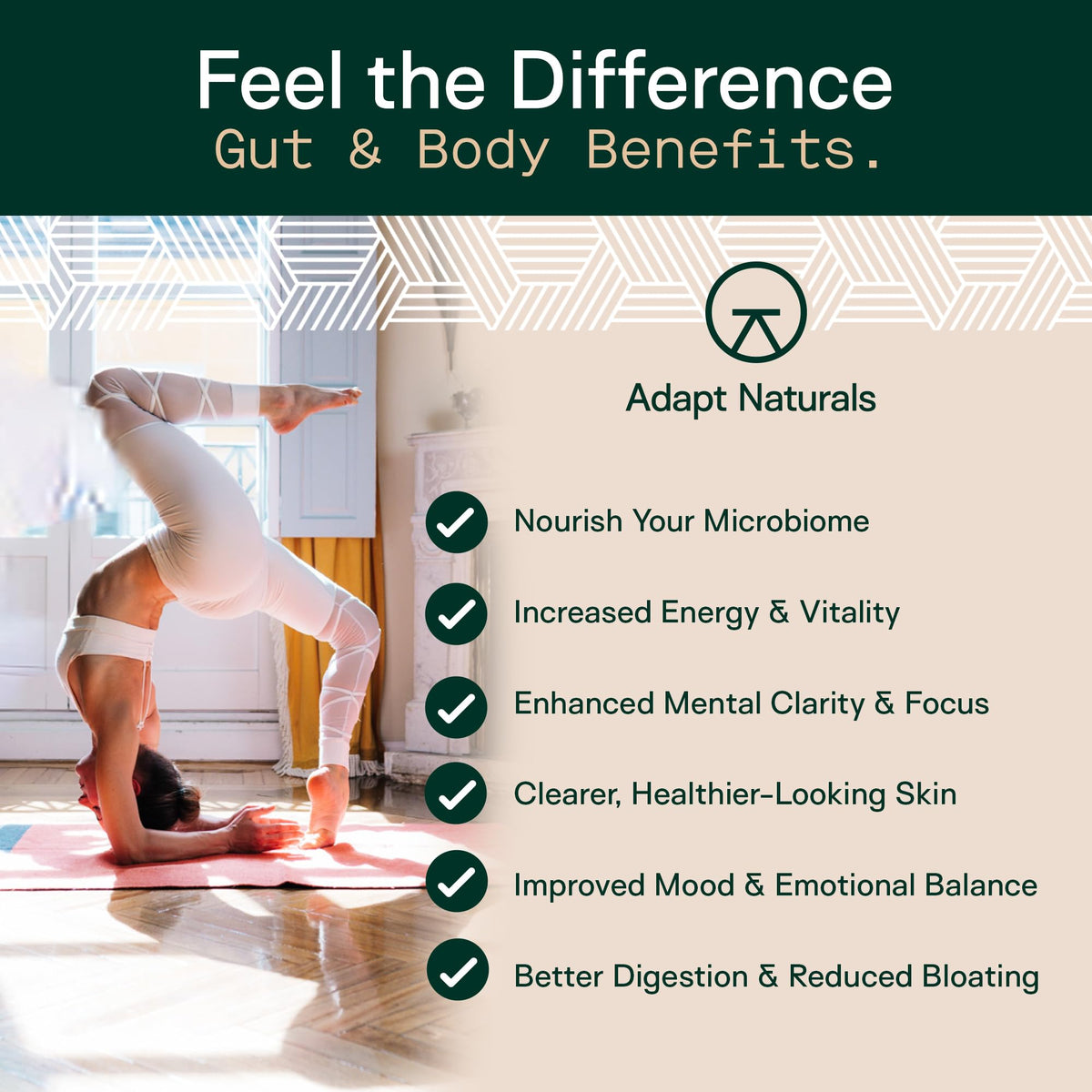 ADAPT NATURALS Complément Alimentaire 4-en-1 capsules sur un fond blanc