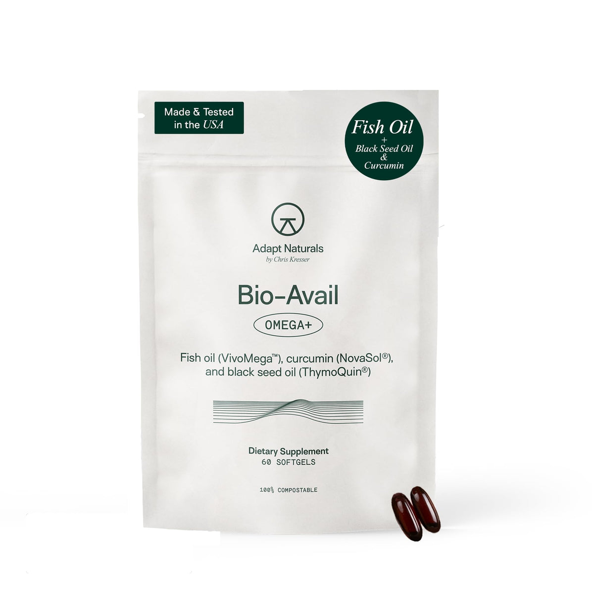 ADAPT NATURALS Omega 3 Huile de Poisson 1500mg, boîte avant