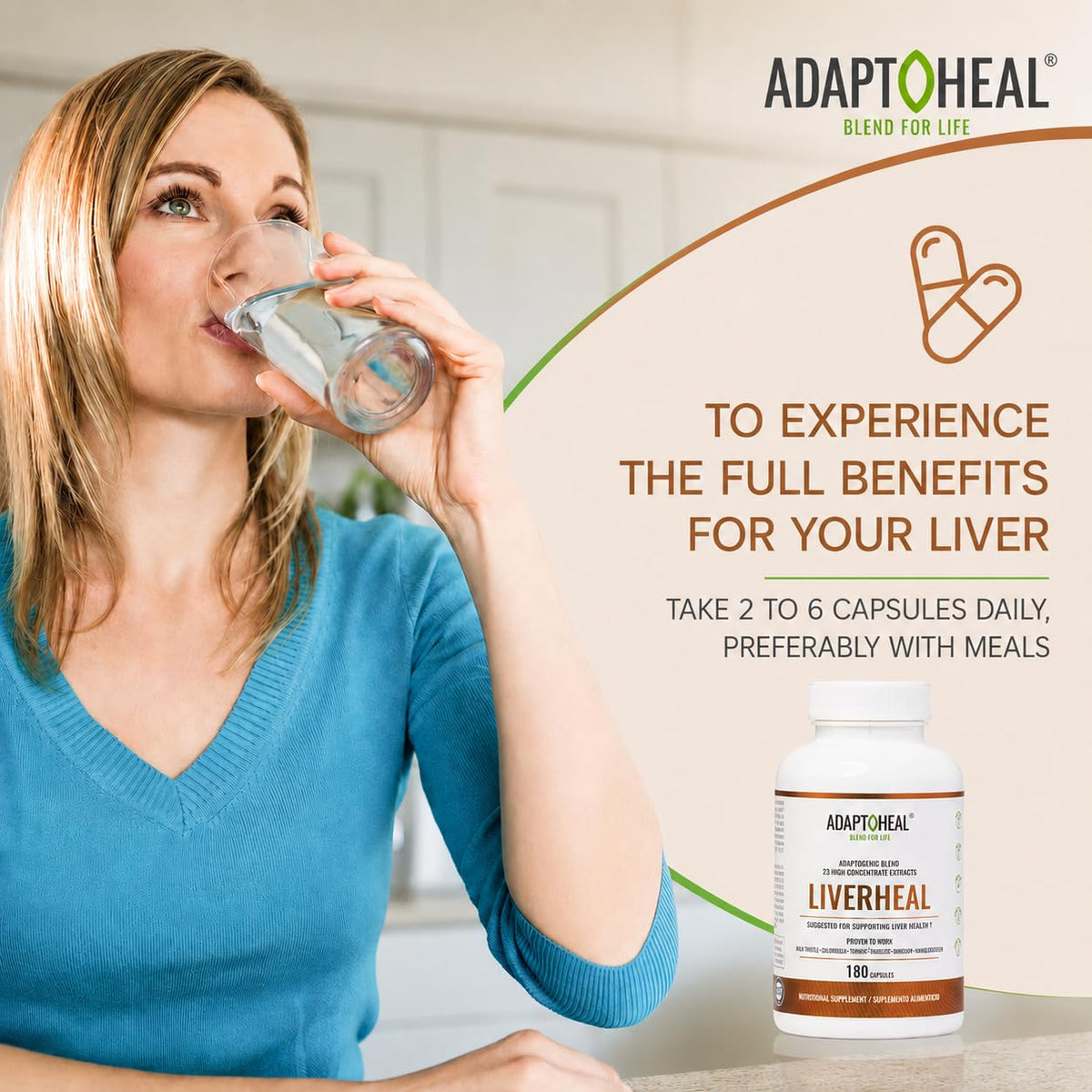 ADAPTOHEAL chardon-marie avec des herbes en arrière-plan