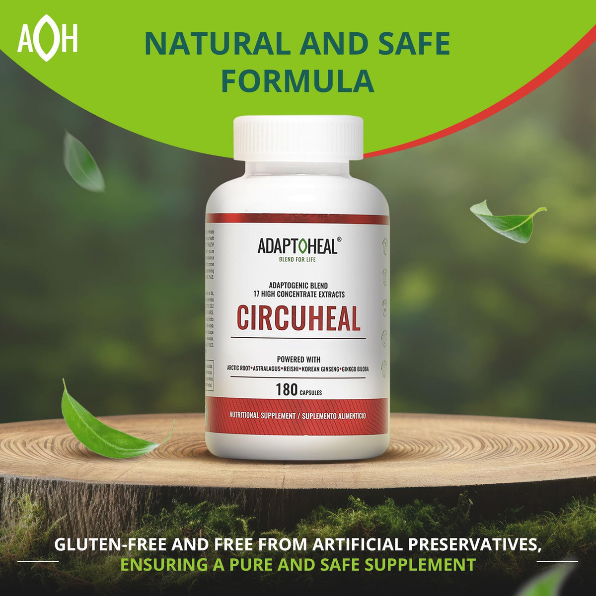 ADAPTOHEAL Circuheal Ginkgo Biloba flacon sur fond neutre