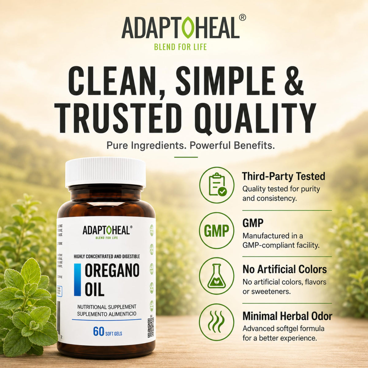 ADAPTOHEAL Huile d'Origan 4000mg gélules molles avec huile d'olive