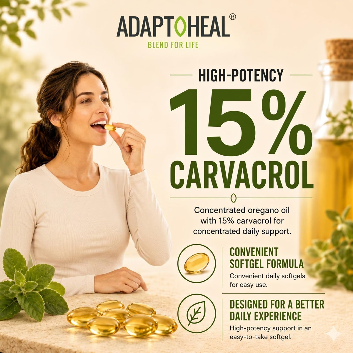 ADAPTOHEAL Huile d'Origan 4000mg gélules molles vue de côté