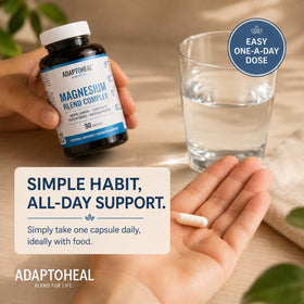 ADAPTOHEAL Magnésium capsules avec un arrière-plan naturel