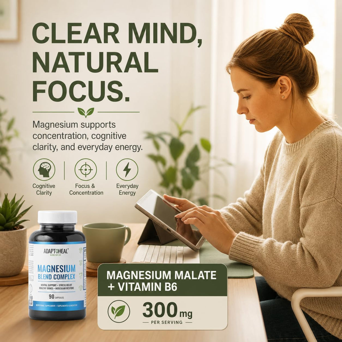ADAPTOHEAL Magnésium capsules sur une table