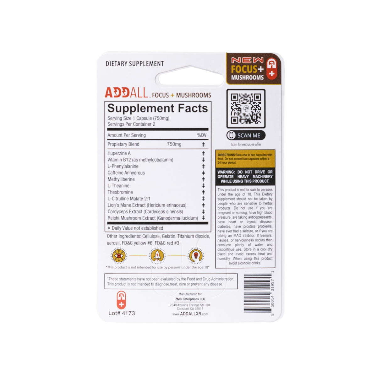 Addall Complément Alimentaire Mémoire Champignons 6 capsules