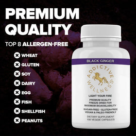 Addictive Wellness capsules de gingembre noir ouvertes pour montrer le contenu