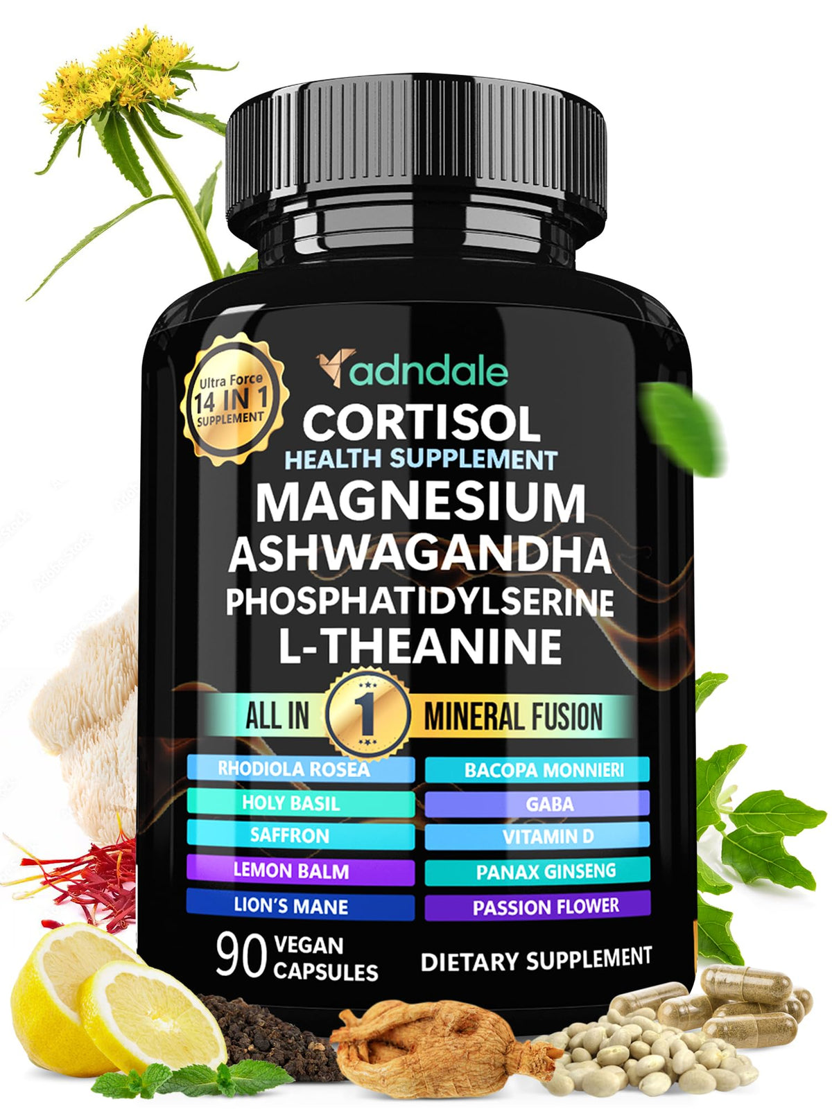 Adndale Compléments Alimentaires Cortisol Femme 90 Capsules - vue de face