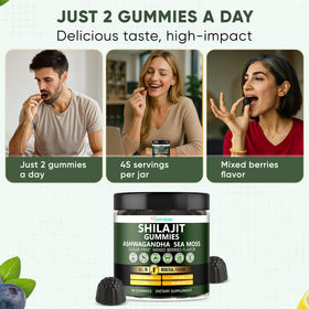 Adndale gummies Shilajit naturel sur fond blanc