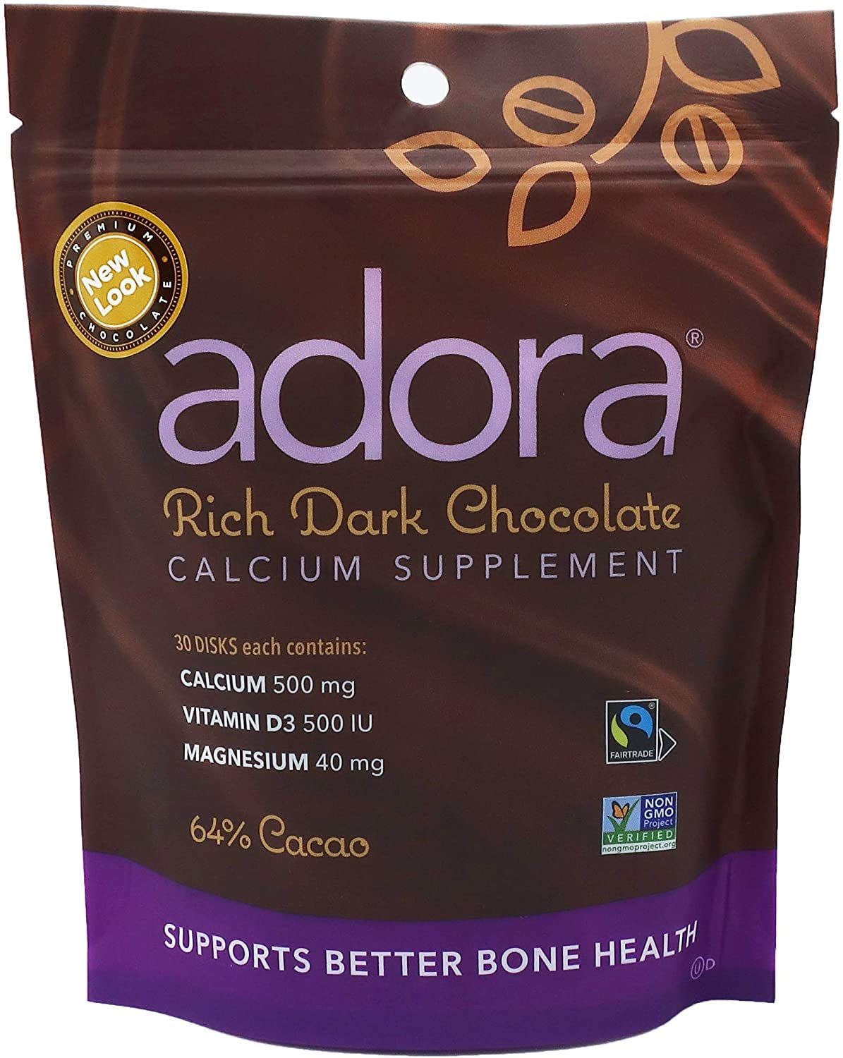 Adora Complément Alimentaire Chocolat Bio Calcium 30 Disques vue avant