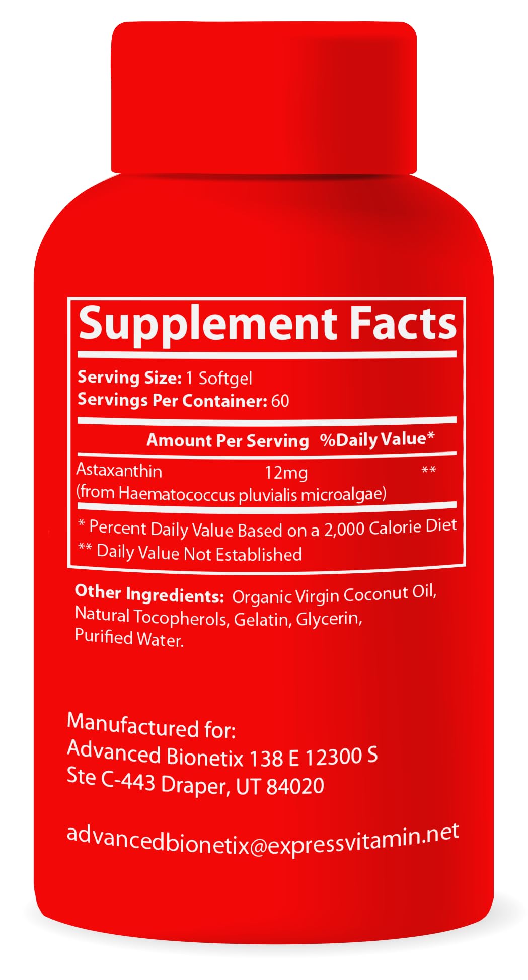 Advanced Bionetix AstaQuil™ Astaxanthin 12mg gélules ouvertes