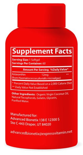 Advanced Bionetix AstaQuil™ Astaxanthin 12mg gélules ouvertes