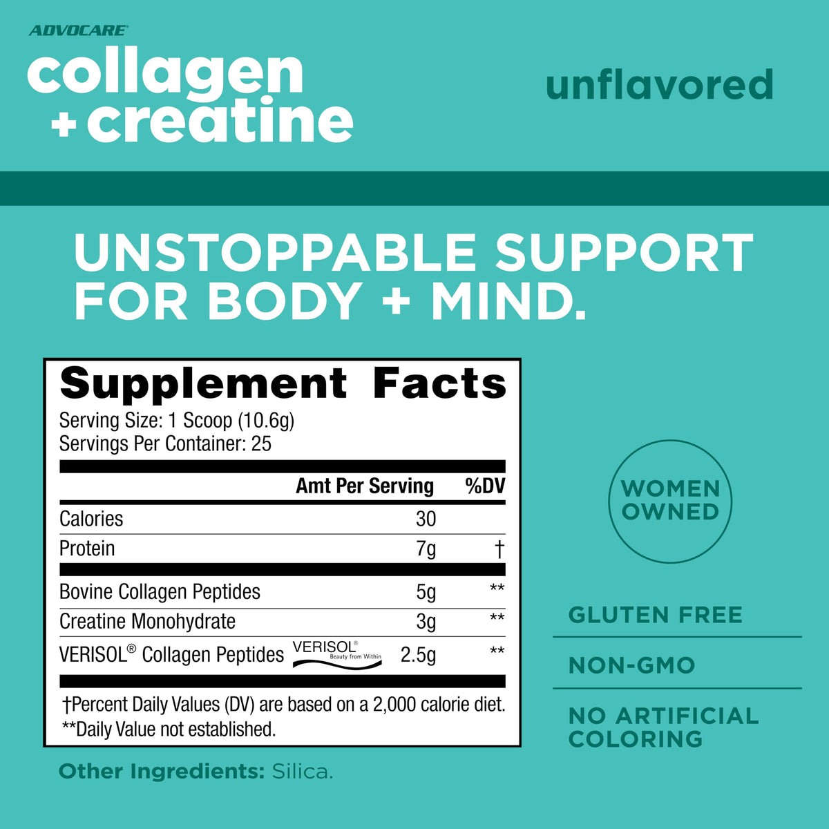 AdvoCare Collagen et Créatine 9,3 oz mesure de poudre dans une cuillère