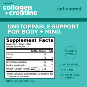 AdvoCare Collagen et Créatine 9,3 oz mesure de poudre dans une cuillère