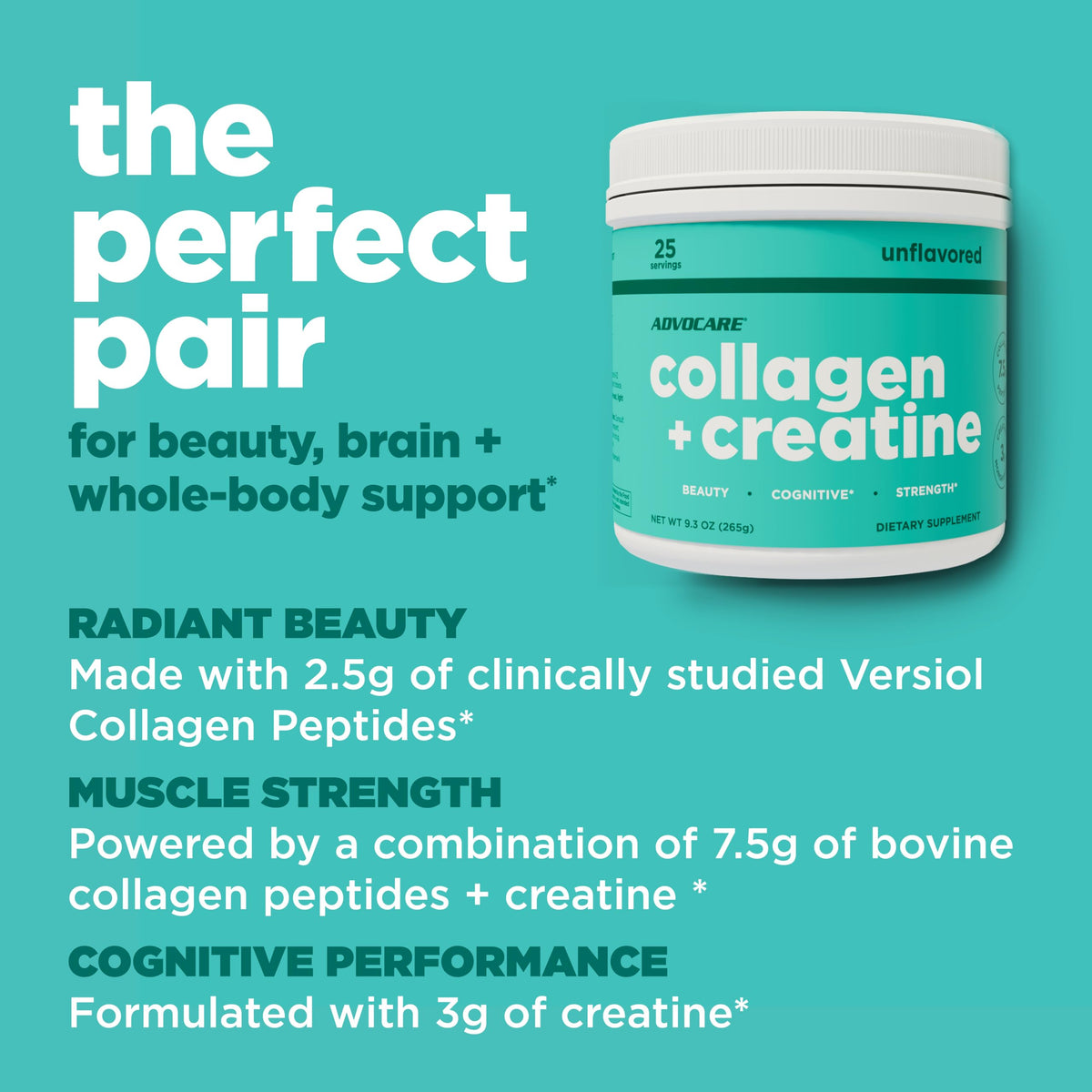 AdvoCare Collagen et Créatine 9,3 oz produit sur un fond en bois