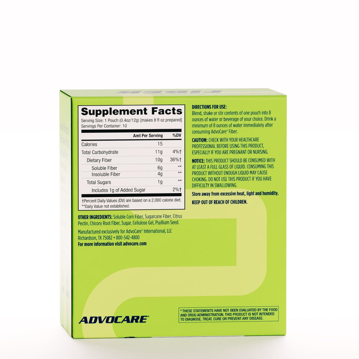 AdvoCare Complément Alimentaire en Fibres 10 Sachets Non Aromatisé emballage et contenu