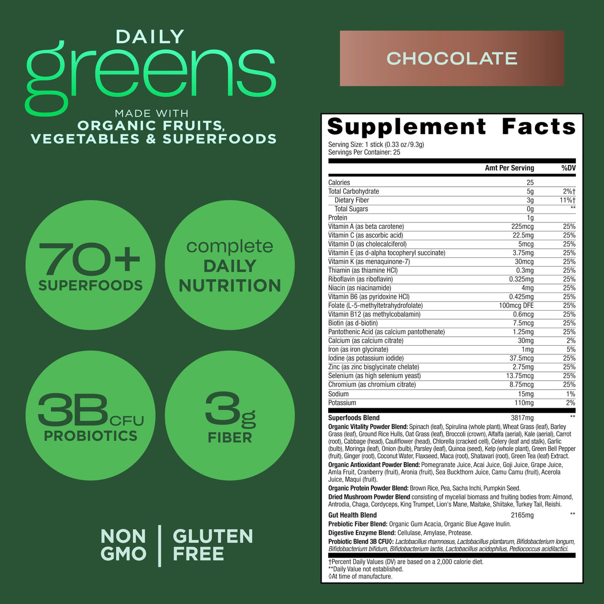 AdvoCare Daily Greens Superfood Chocolat, cuillère à café avec poudre