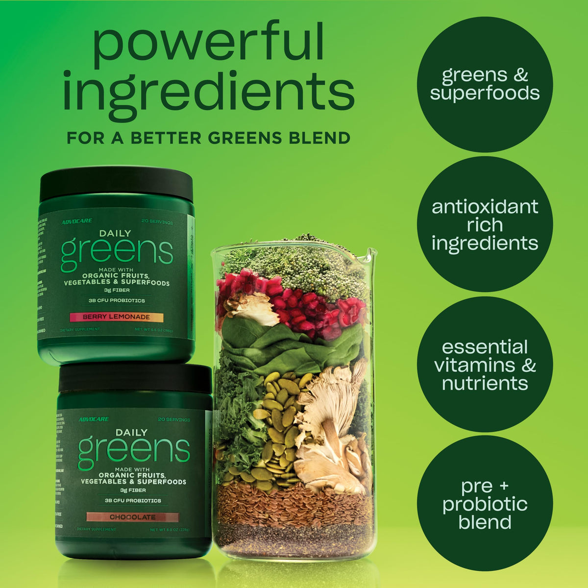 AdvoCare Daily Greens Superfood Chocolat, poudre dans un bol