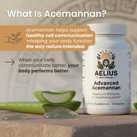 Aelius Naturals Aloe Vera Acemannan capsules sur une table