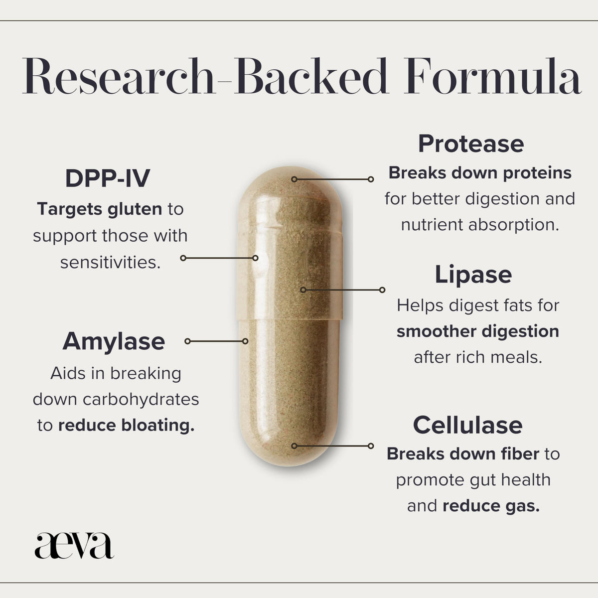 AEVA enzymes daily en gros plan sur la capsule