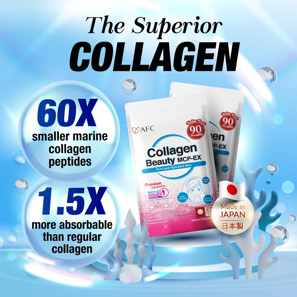 AFC Collagène Beauté MCP-EX 180 Capsules avec verre d'eau