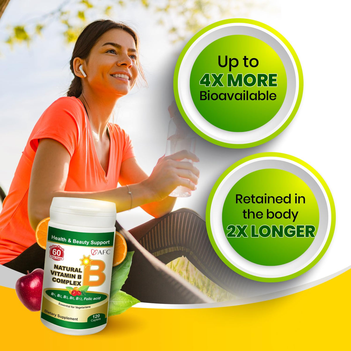 AFC Complexe de Vitamines B 120 Capsules ouvert avec des gélules visibles