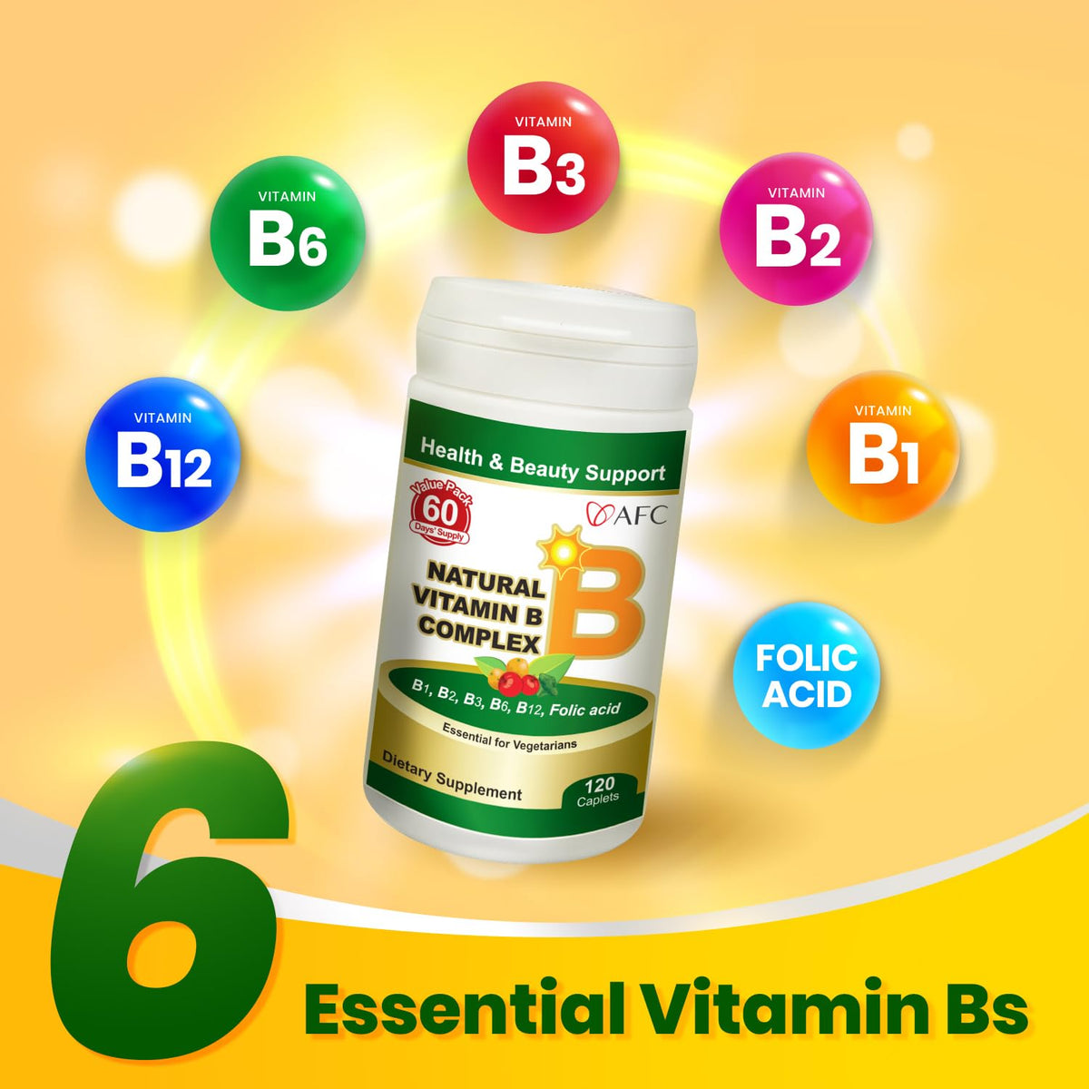 AFC Complexe de Vitamines B 120 Capsules sur un fond blanc