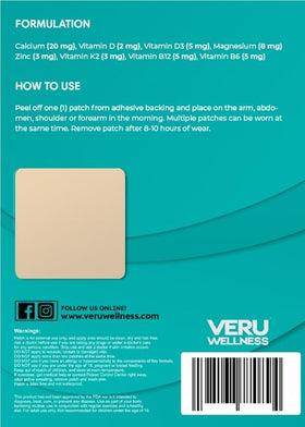 Affichage des 60 patches Calcium Magnésium Veru Wellness à l'intérieur de la boîte