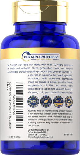 Affichage des capsules Carlyle CoQ10 400mg avec étiquette