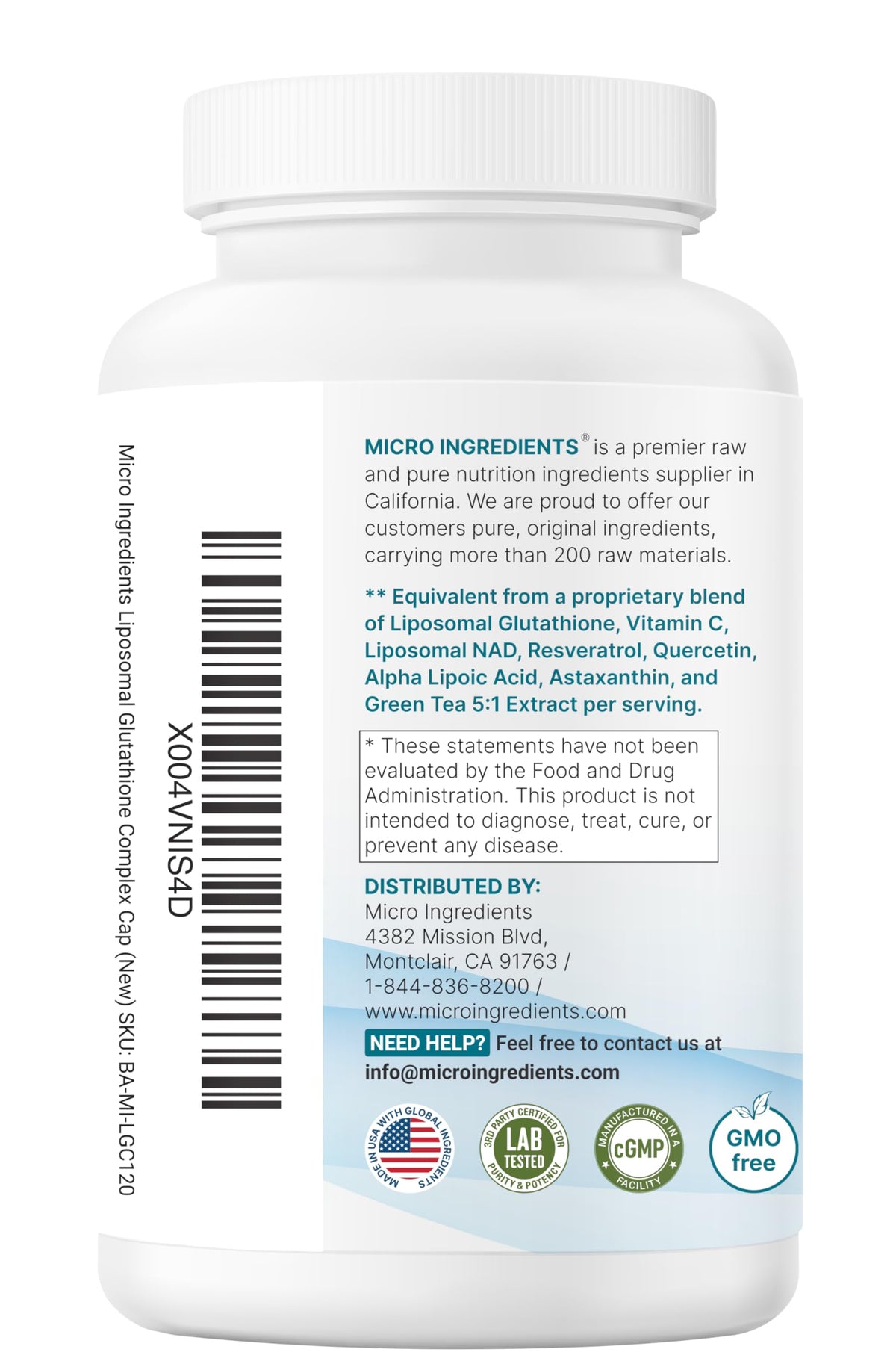 Affichage des capsules de glutathione et des ingrédients sur un fond neutre