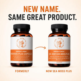 Affichage des capsules de Sea Moss Dr. Sebi's sur une table