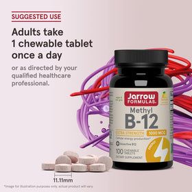 Affichage des comprimés Jarrow Formulas Methyl B-12 dans une main