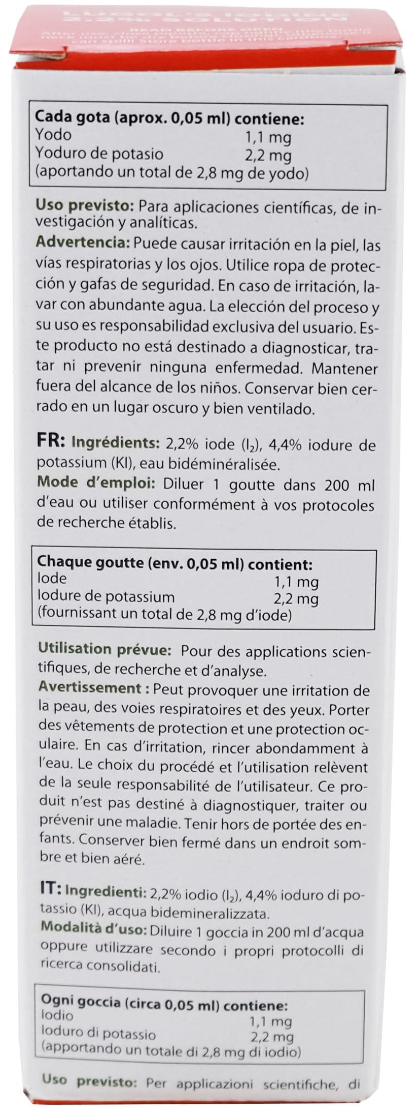 Affichage des spécifications de la Solution Iodée Lugol 2,2%