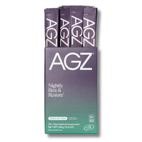 AG1 AGZ Boisson de Nuit, emballage avant avec ingrédients listés