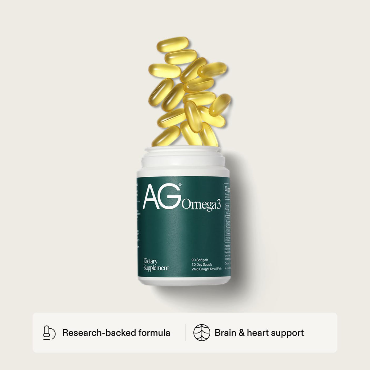 AG1 capsules d'huile de poisson Omega 3 sur une table