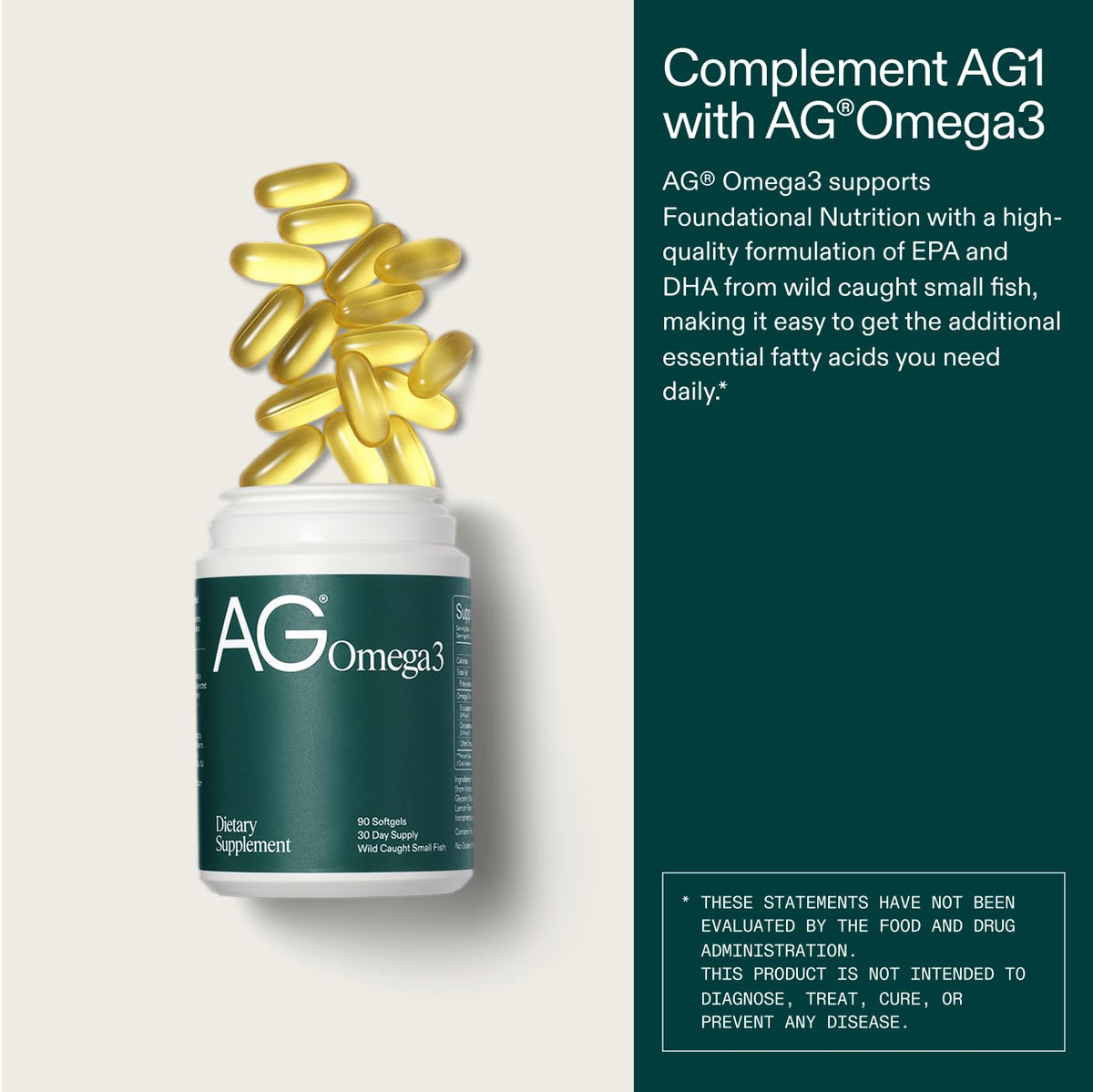 AG1 capsules Omega 3 dans un verre