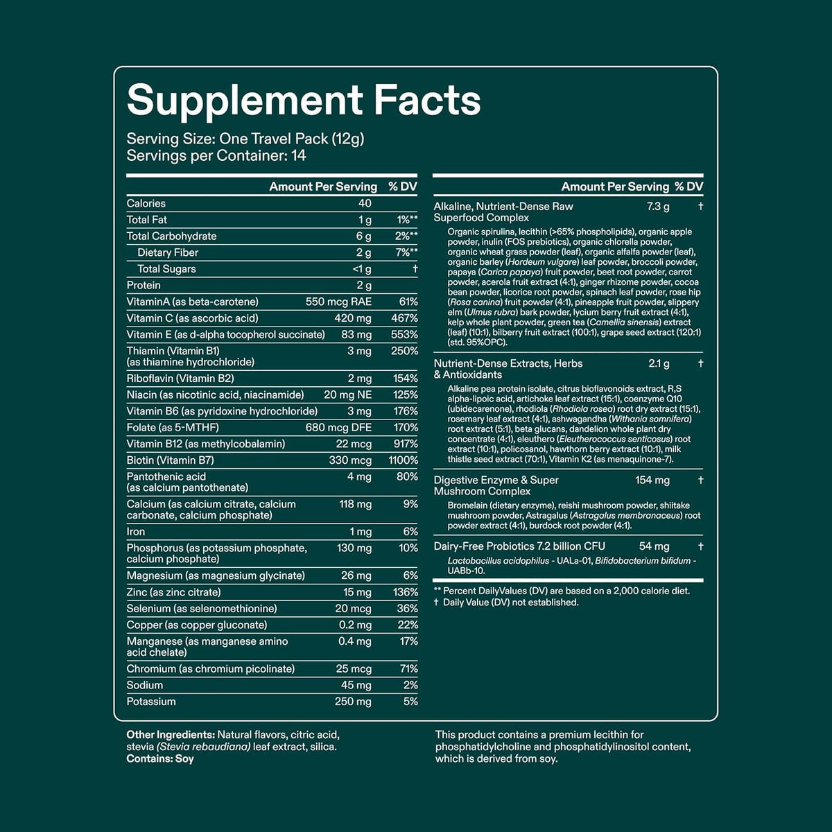 AG1 Poudre de Super-aliments sachets sur une table