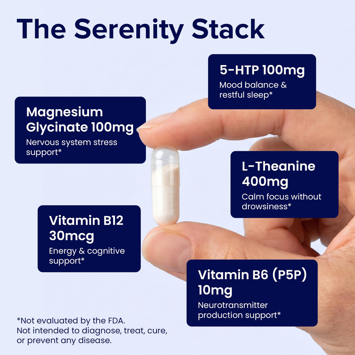AgeImmune 5-HTP 100mg L-Theanine 400mg, capsules à l'intérieur