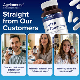 AgeImmune 5-HTP 100mg L-Theanine 400mg, étiquette avec spécifications