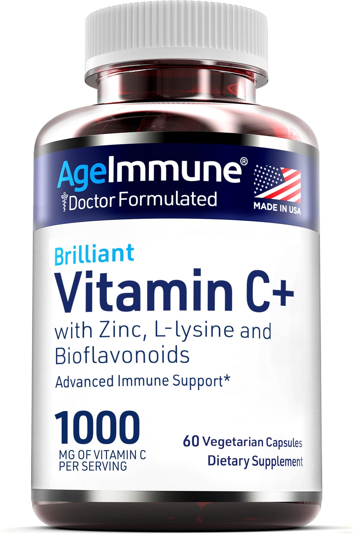 AgeImmune Vitamine C 1000mg Complexe avec capsules sur fond blanc
