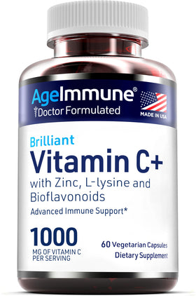 AgeImmune Vitamine C 1000mg Complexe avec capsules sur fond blanc