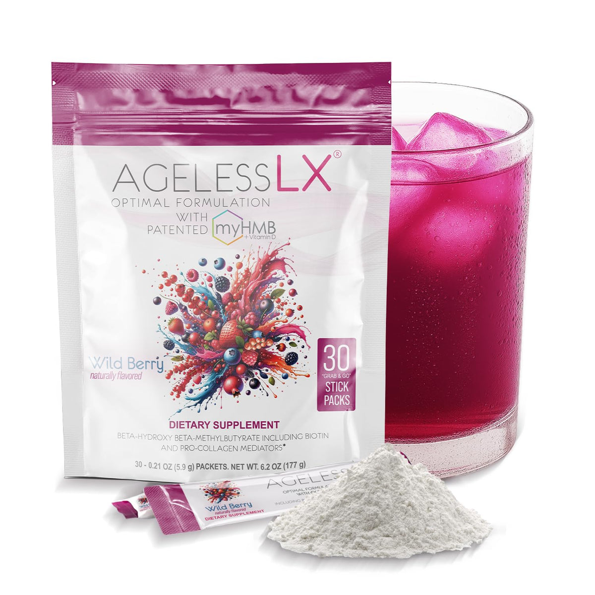 AgelessLX Complément Poudré Femme Baies Sauvages sachets devant