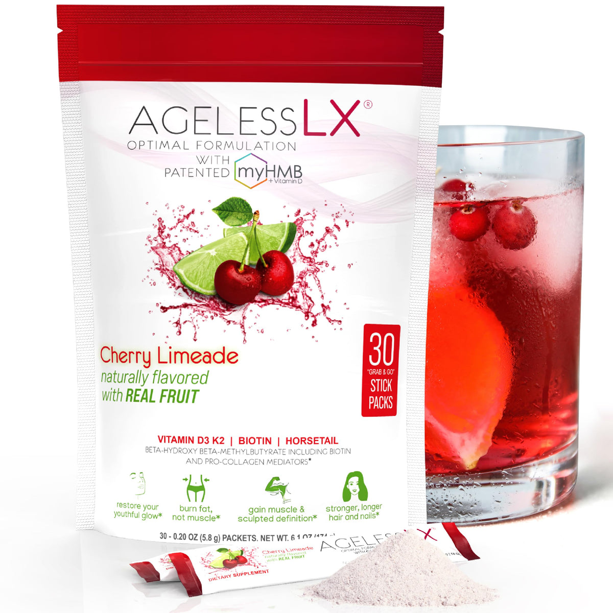 AgelessLX Poudre Cerise Limeade sachets avant ouverture