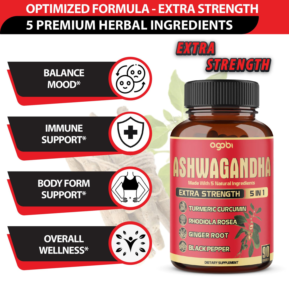 agobi Complément Alimentaire Ashwagandha 90 Capsules Vegan et informations nutritionnelles