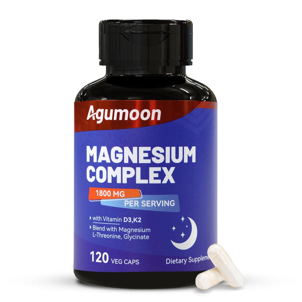 Agumoon Complément Alimentaire Magnésium 120 Capsules Vegan vue de face