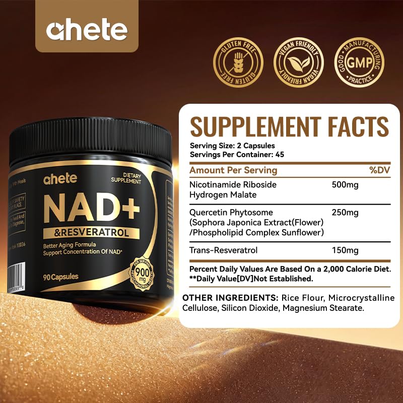 Ahete Resvératrol 900mg, étiquette de produit avec informations