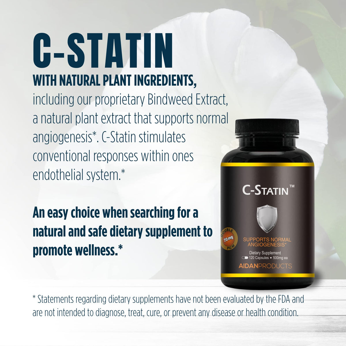 Aidan Products C-Statin capsules à côté d'un verre d'eau