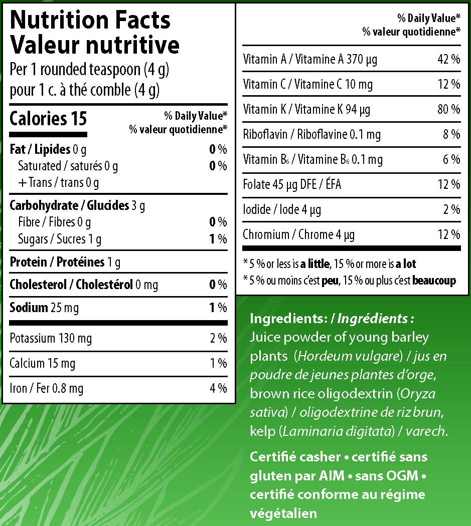 AIM BarleyLife emballage et informations nutritionnelles