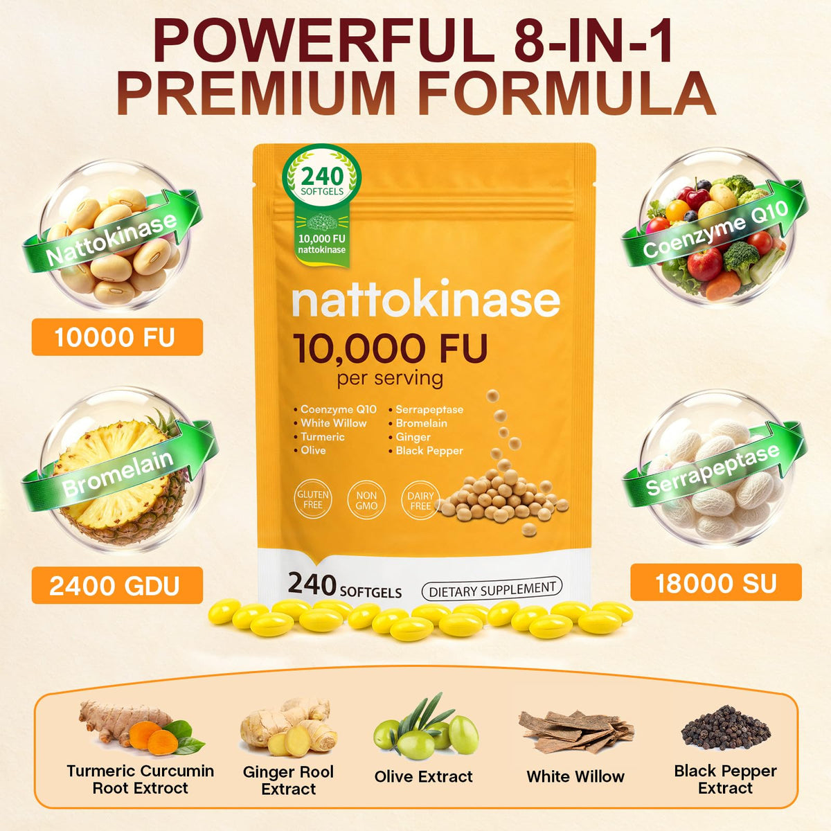 AIQIUSHA Nattokinase 10 000 FU emballage 240 gélules